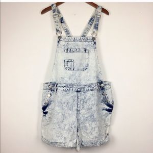 Forever 21 + Plus acid washed denim overall short